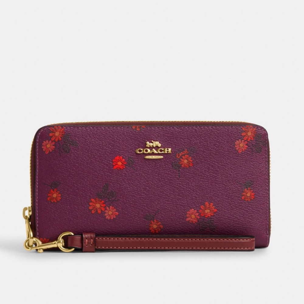 Coach CM999 Long Zip Around Wallet Country Floral Print Deep Berry